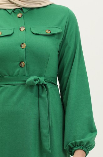Pocket Detailed Pleated Dress 0331-02 Emerald Green 0331-02