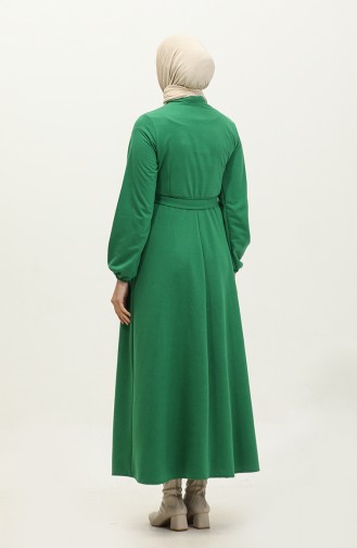 Pocket Detailed Pleated Dress 0331-02 Emerald Green 0331-02