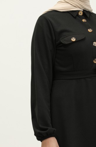 Pocket Detailed Pleated Dress 0331-03 Black 0331-03