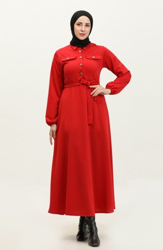 Pocket Detailed Cupped Dress 0331-04 Red 0331-04