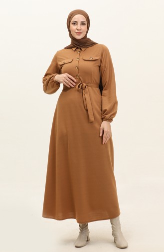 Pocket Detailed Cupped Dress 0331-05 Coffee With Milk 0331-05