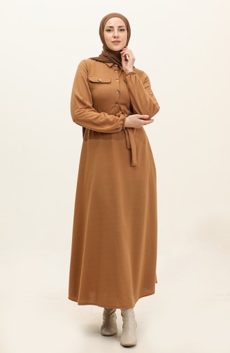 Pocket Detailed Cupped Dress 0331-05 Coffee With Milk 0331-05