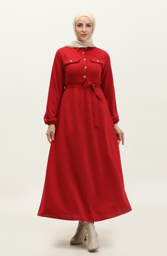 Pocket Detailed Cupped Dress 0331-06 Claret Red 0331-06