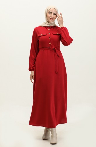 Pocket Detailed Cupped Dress 0331-06 Claret Red 0331-06