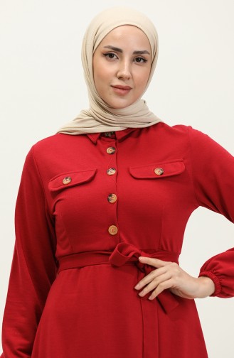 Pocket Detailed Cupped Dress 0331-06 Claret Red 0331-06