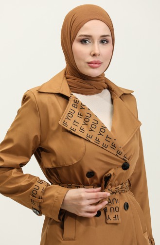 Printed Raincoat Trench Coat Camel K335 690