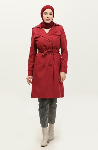 Medium Size Women`s Lined Trench Coat Claret Red 6825.Bordo