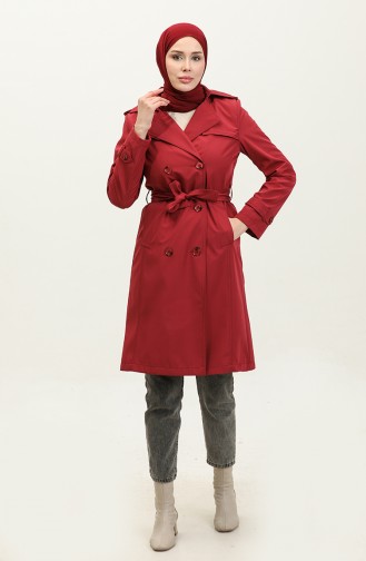 Medium Size Women`s Lined Trench Coat Claret Red 6825.Bordo