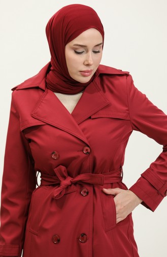 Medium Size Women`s Lined Trench Coat Claret Red 6825.Bordo