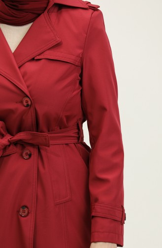 Medium Size Women`s Lined Trench Coat Claret Red 6825.Bordo
