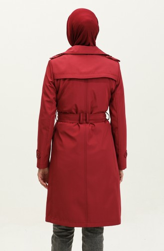 Medium Size Women`s Lined Trench Coat Claret Red 6825.Bordo