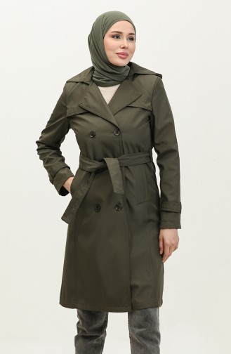 Middelgrote Gevoerde Trenchcoat Voor Dames Kaki 6825.Haki