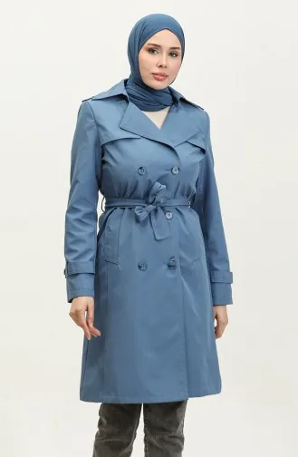 Trench Doublé Femme Taille Moyenne Indigo 6825.İndigo