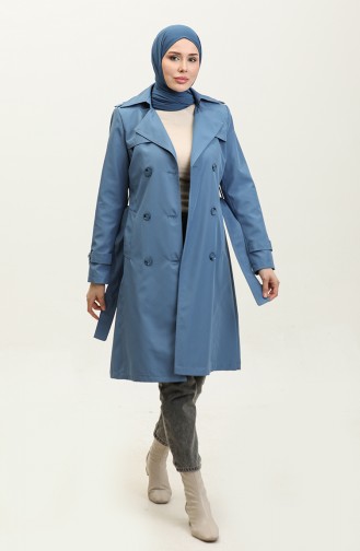 Mittelgroßer Gefütterter Trenchcoat Für Damen In Indigo 6825.İndigo