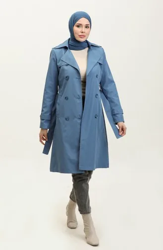 Trench Doublé Femme Taille Moyenne Indigo 6825.İndigo