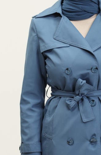 Mittelgroßer Gefütterter Trenchcoat Für Damen In Indigo 6825.İndigo