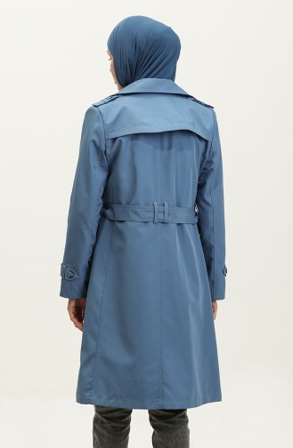 Mittelgroßer Gefütterter Trenchcoat Für Damen In Indigo 6825.İndigo