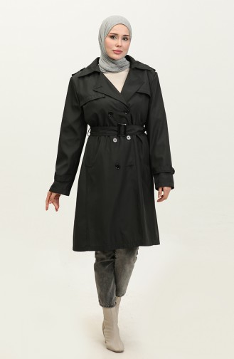 Medium Size Women`s Lined Trench Coat Black 6825.Siyah