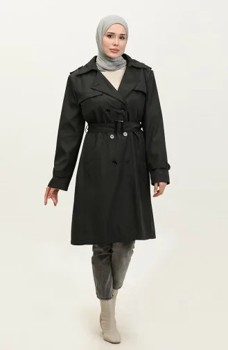 Medium Size Women`s Lined Trench Coat Black 6825.Siyah
