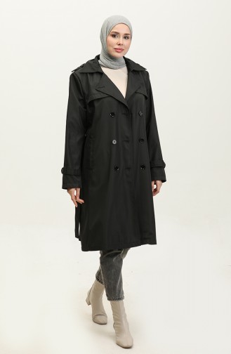 Middelgrote Gevoerde Trenchcoat Voor Dames Zwart 6825.Siyah