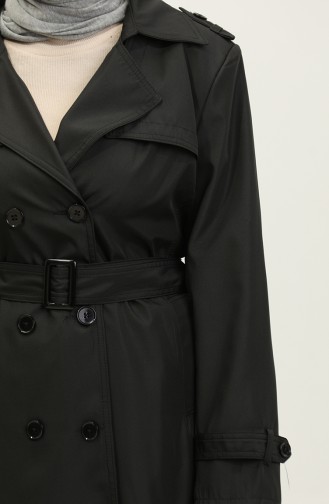 Medium Size Women`s Lined Trench Coat Black 6825.Siyah