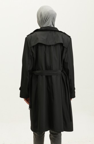 Medium Size Women`s Lined Trench Coat Black 6825.Siyah