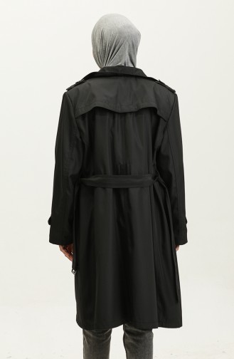 Middelgrote Gevoerde Trenchcoat Voor Dames Zwart 6825.Siyah