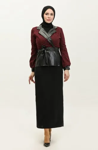 Blouse à Motifs Pieds D`Oie Rouge Claret G8104 656