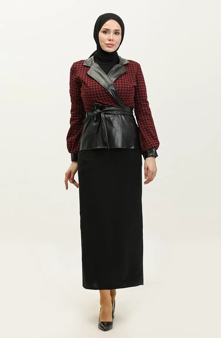 Blouse à Motifs Pieds D`Oie Rouge Claret G8104 656