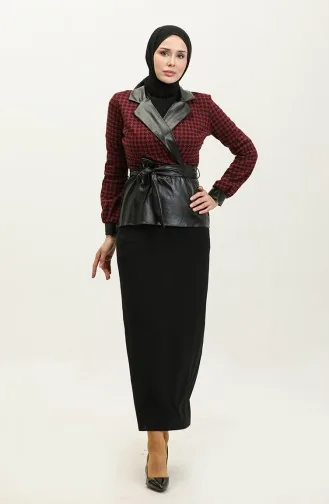Blouse à Motifs Pieds D`Oie Rouge Claret G8104 656