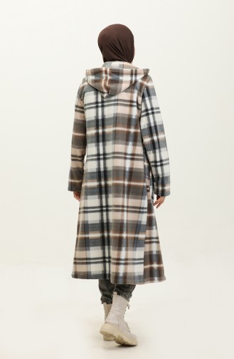 Plaid Patterned Fleece Cape 0167-03 Milky Brown Gray 0167-03