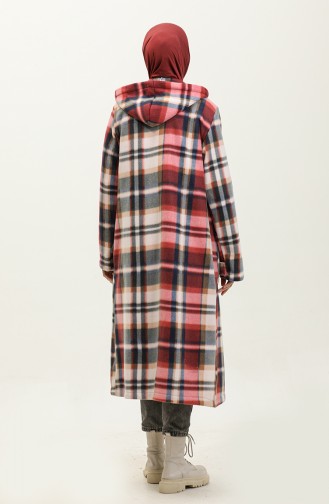 Plaid Patterned Fleece Cape 0167-06 Claret Red Gray 0167-06