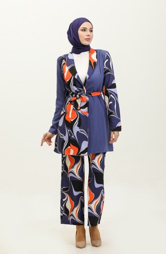 Printed Jacket Suit Blue Tk227 589