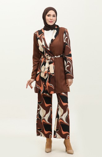 Printed Jacket Suit Brown Tk227 591