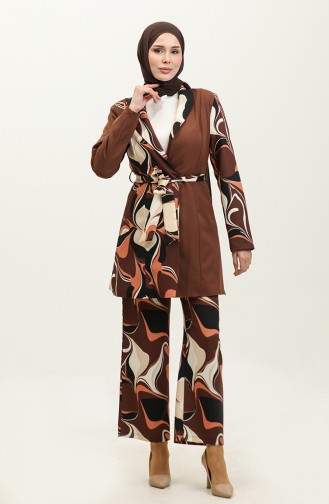 Printed Jacket Suit Brown Tk227 591