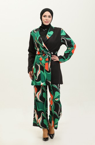 Printed Jacket Suit Black Tk227 592