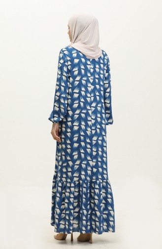 Elastic Sleeve Patterned Viscose Dress2061-02 İndigo 2061-02