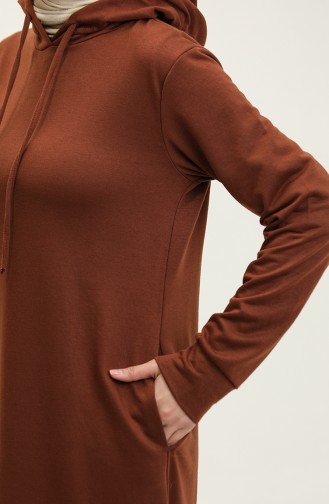 İki İplik Kapüşonlu Spor Elbise 0190-11 Kahverengi