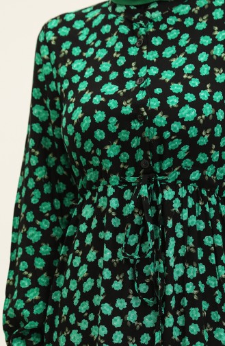 Viscose-jurk Met Bloemenmotief En Knopen 0333-04 Zwart Groen 0333-04
