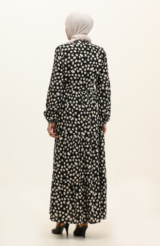 Viscose-jurk Met Bloemenmotief En Knopen 0333-05 Zwart Nerts 0333-05