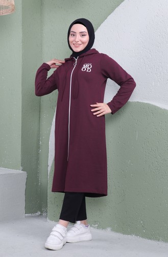 معطف رياضي بتصميم موصول بقبعة 3081-05 لون أرجواني 3081-05