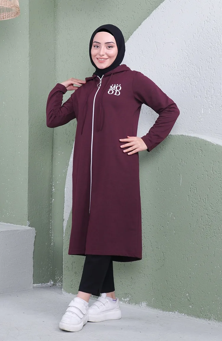 Kapüşonlu Spor Kap 3081-05 Mürdüm