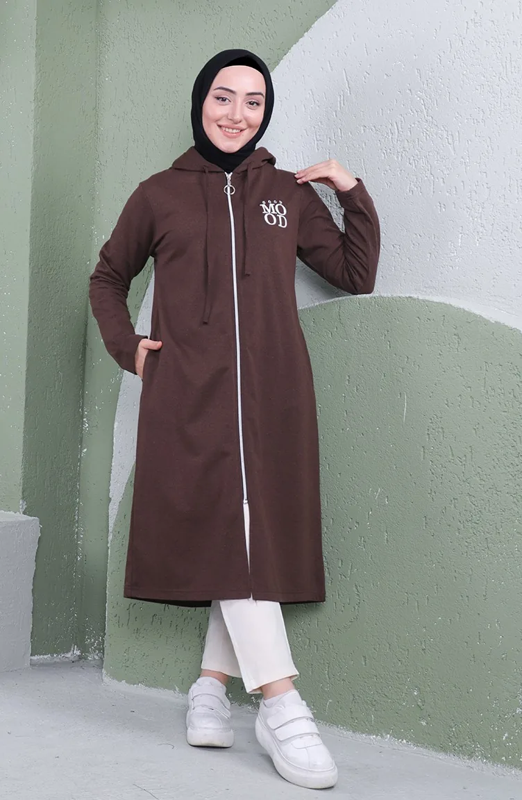 Kapüşonlu Spor Kap 3081-07 Kahverengi