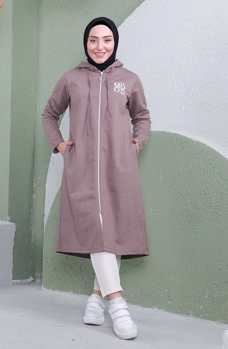Kapüşonlu Spor Kap 3081-08 Vizon