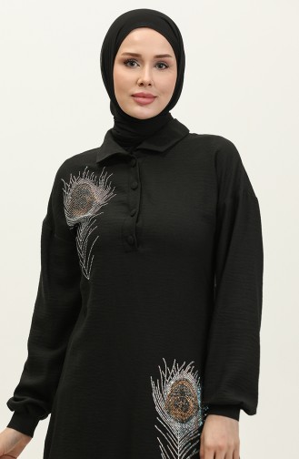 Stone Detailed Hijab Suit Black Tk221 260