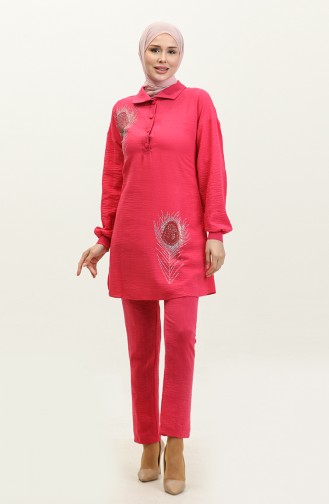 Steindetaillierter Hijab-Anzug Rosa Tk221 261
