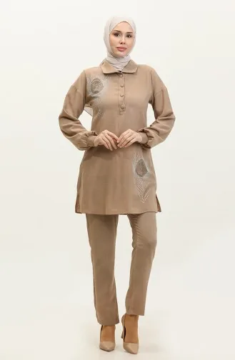 Steindetaillierter Hijab-Anzug Nerz Tk221 264