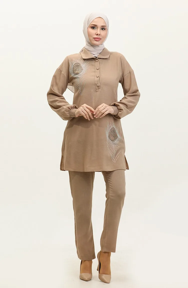 Steindetaillierter Hijab-Anzug Nerz Tk221 264