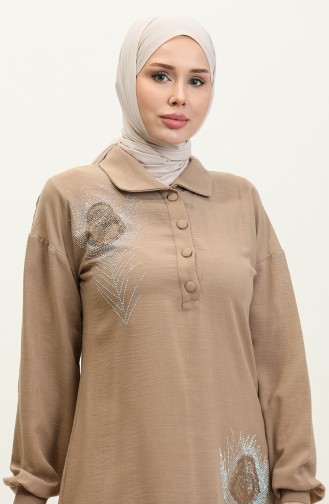 Stone Detailed Hijab Suit Mink Tk221 264