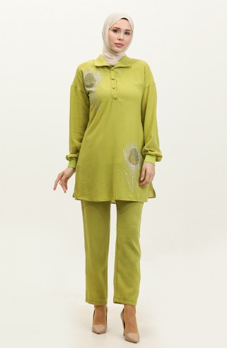Steen Gedetailleerd Hijabpak Groen Tk221 265
